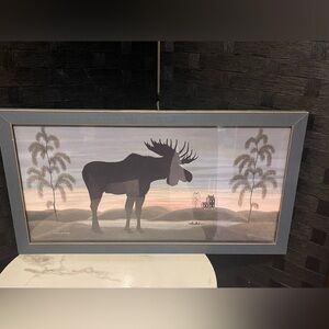 K Jennings Signed Framed Print "Moose at Dusk" Gorgeous Blue Frame glass